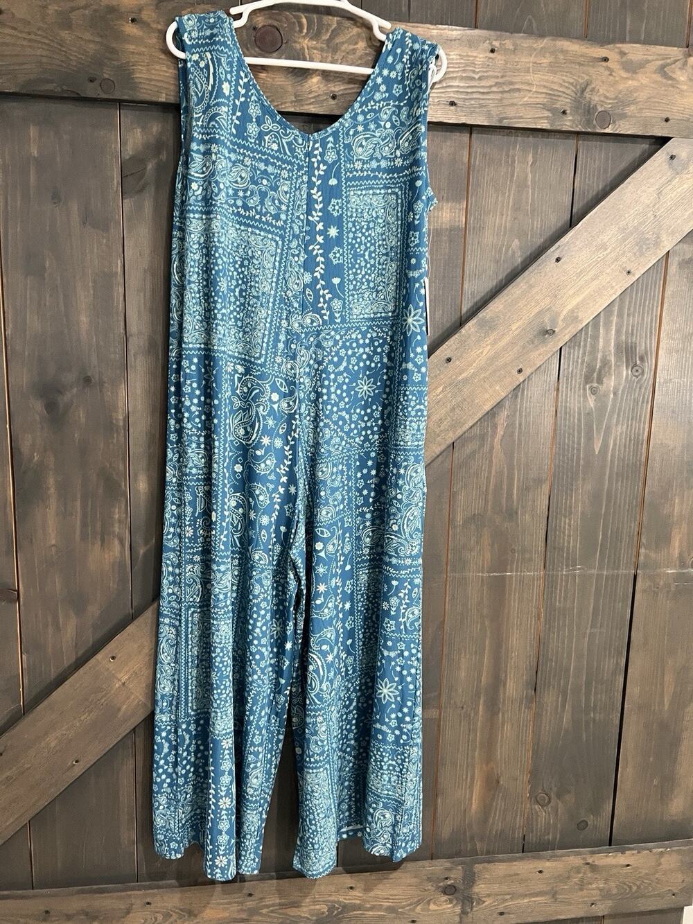 LulaRoe Women's Blue Jumpsuit Wide Leg Natalie Large Stretchy Comfy New